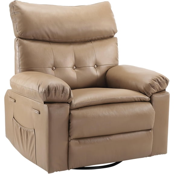 Oversized Manual Recliner Chair - PU Leather with Overstuffed Arms and Back for Comfort, Tan