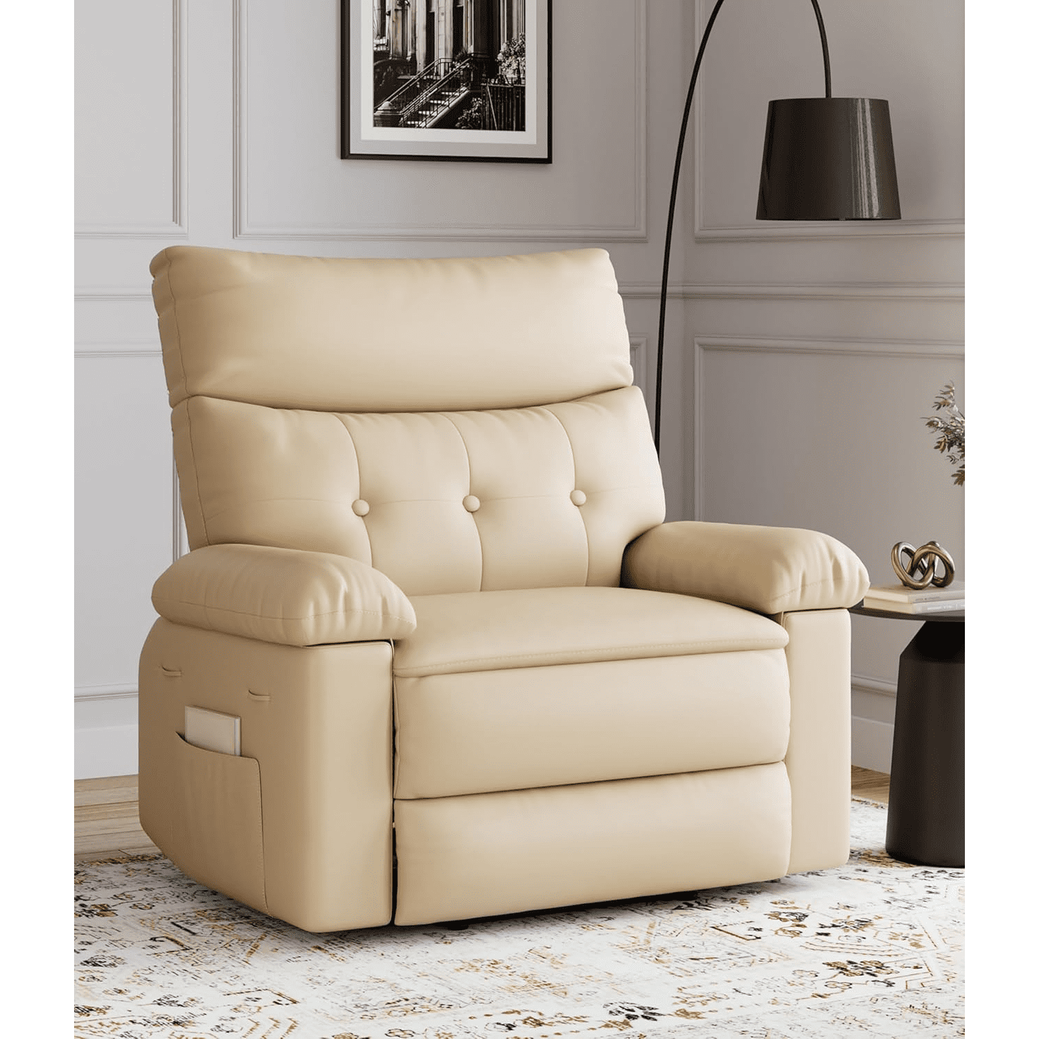 Oversized Manual Recliner Chairs for Adults, PU Leather Small Recliner Chair with 90° - 150° Adjustable Back,Lazy Boy Single Sofa Chairs for Small Space