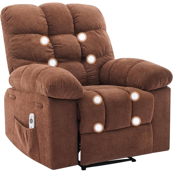Oversized Massage Recliner Chair for Adult, 150°Recliner Chairs with Massage&Heating,Extra Wide Manual Recliners, Upholstery Overstuffed Soft Sofa Chair for Living Room and Bedroom,Lightbrown