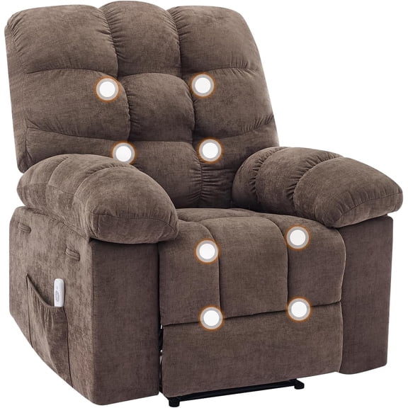 Oversized Massage Recliner Chair for Adult, Recliner Chairs with Massage&Heating,Extra Wide Manual Recliners, Upholstery Overstuffed Soft Sofa Chair for Living Room and Bedroom,Darkbrown