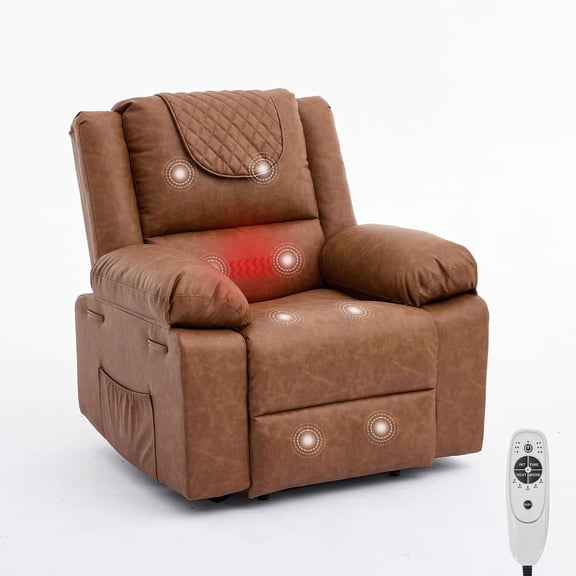 Oversized Massage Recliner Chair - PU Leather Heated Single Sofa with Vibration, Brown