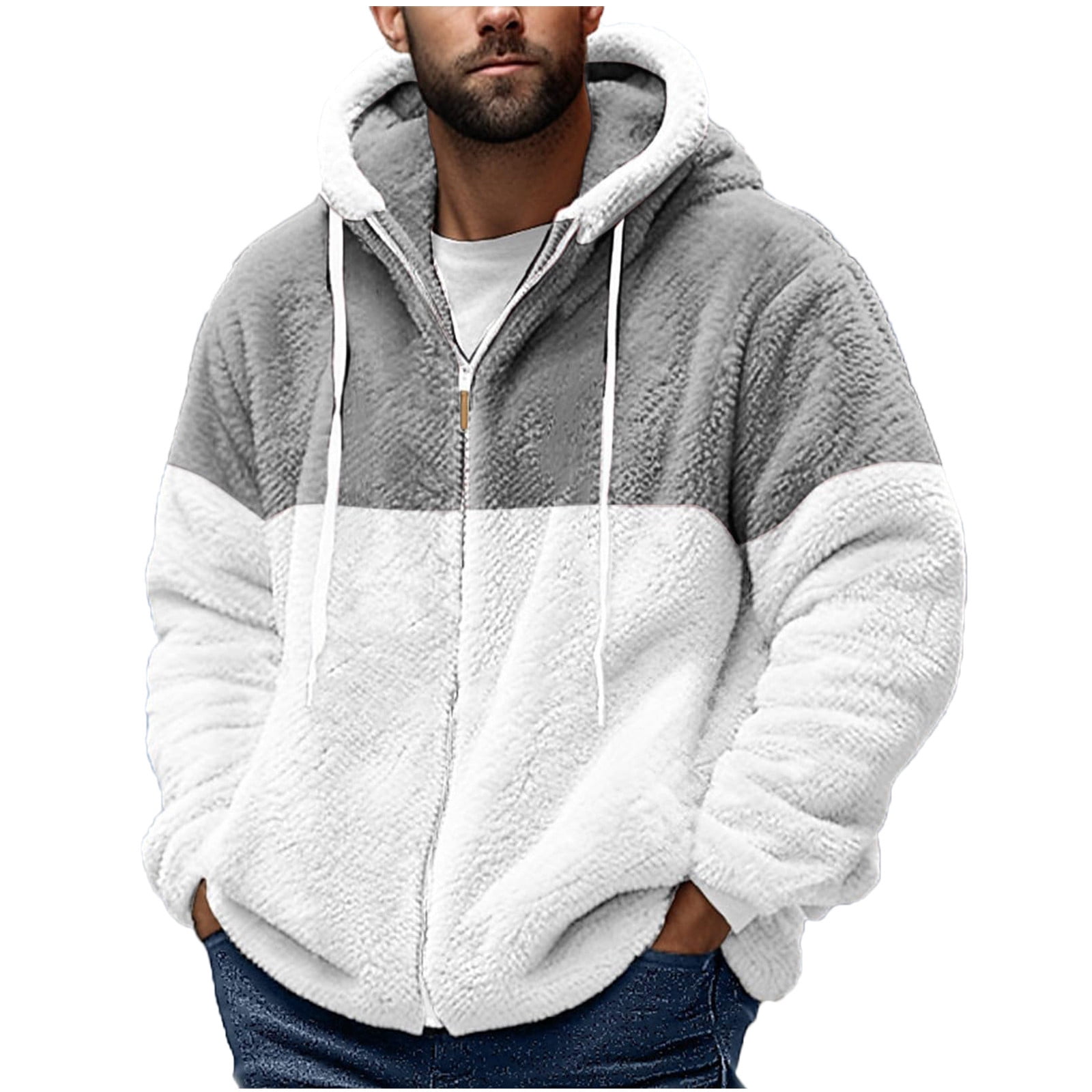 Deals Oversized Men's Fuzzy Long Sleeve Hooded Jackets Full