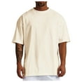 thumbnail image 1 of Oversized Men's T Shirts Solid Short Sleeve Summer Sports Outdoors Lightweight Tops Beige M, 1 of 5