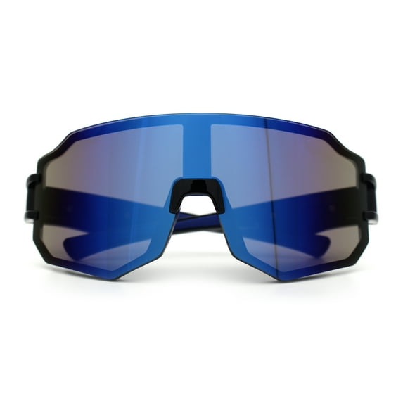 Oversized Mens Color Mirror Rimless Shield Plastic MTB Sport Sunglasses Black Blue - Blue Mirror