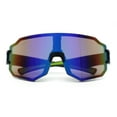 thumbnail image 1 of Oversized Mens Color Mirror Rimless Shield Plastic MTB Sport Sunglasses Black Green - Blue Mirror, 1 of 7
