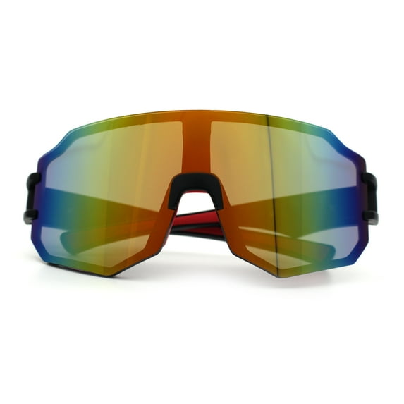Oversized Mens Color Mirror Rimless Shield Plastic MTB Sport Sunglasses Black Red - Orange Mirror
