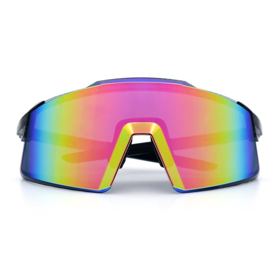 Oversized Mens Mirrored Shield Sunglasses Rimless Sport Wraparound UV400 / Slate Frame - Pink Mirror Lens