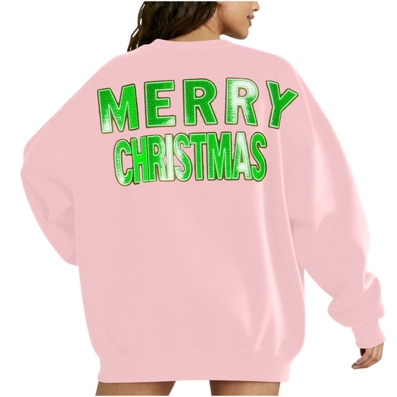 Oversized Merry Christmas Sweatshirt for Women Long Sleeve Crewneck Holiday Pullover with Front and Back Letter Print Festive Xmas Top for Cozy Seasonal Celebrations