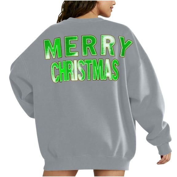 Oversized Merry Christmas Sweatshirt for Women Long Sleeve Crewneck Holiday Pullover with Front and Back Letter Print Festive Xmas Top for Cozy Seasonal Celebrations