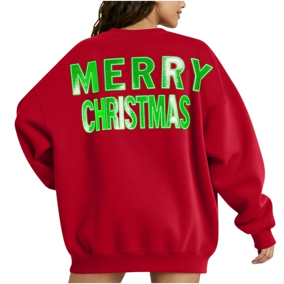 Oversized Merry Christmas Sweatshirt for Women Long Sleeve Crewneck Holiday Pullover with Front and Back Letter Print Festive Xmas Top for Cozy Seasonal Celebrations