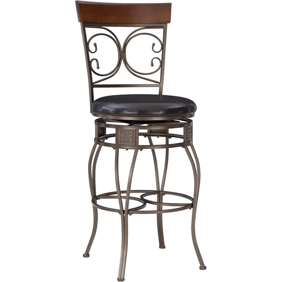 Oversized Metal Barstool with 400 lb Capacity, Brown Faux Leather Swivel Seat, Dark Bronze Finish, 30inch Seat Height
