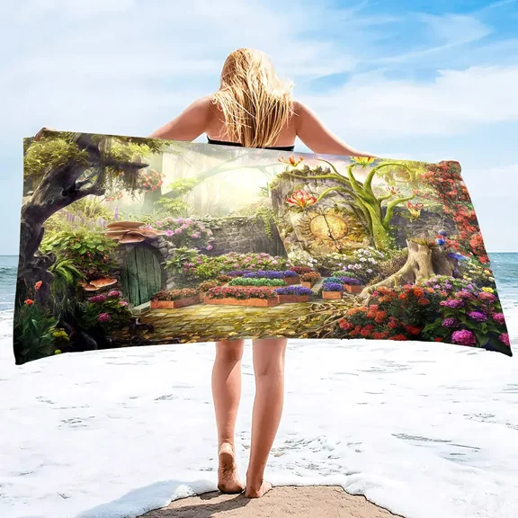 Oversized Microfiber Beach Towel Magic Forest, Quick Dry Sandproof Compact,Adult Extra Large Chair Towel Over Sand Free Sandless (16)