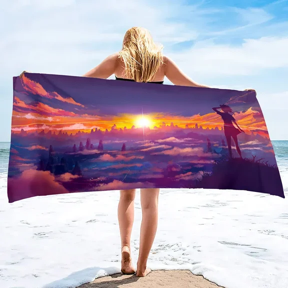 Oversized Microfiber Beach Towel,Quick Dry Sandproof Compact, Beach Gear Stuff Travel Lighterweight Towels for Camping Picnic (5)