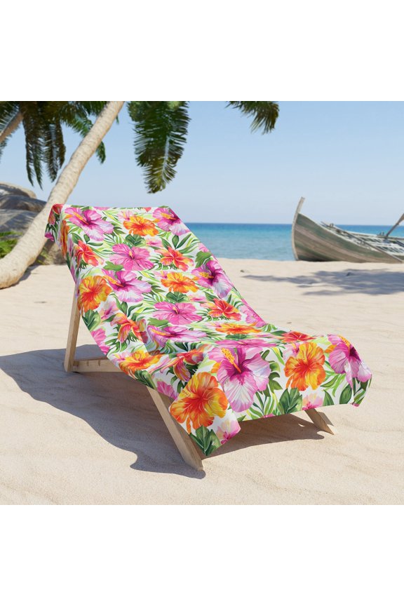 Oversized Microfiber Beach Towel with Tropical Hibiscus Floral Design (36" 72")