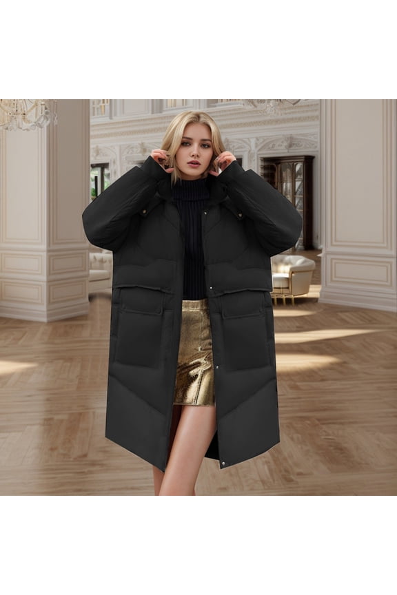 Oversized Mid Length Down Jacket For Women Winter Thickened Hooded Coat Synthetic Winter Jacket Womens Coat with Zippers Womens Short down Jacket Winter Coat for Women with Hood 3x Womens Winter Coat