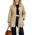 thumbnail image 1 of Oversized Mid Long Trench Coats for Women Plaid Lined Button Up Windbreaker Jacket with Belt, 1 of 7