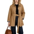 thumbnail image 1 of Oversized Mid Long Trench Coats for Women Plaid Lined Button Up Windbreaker Jacket with Belt, 1 of 7