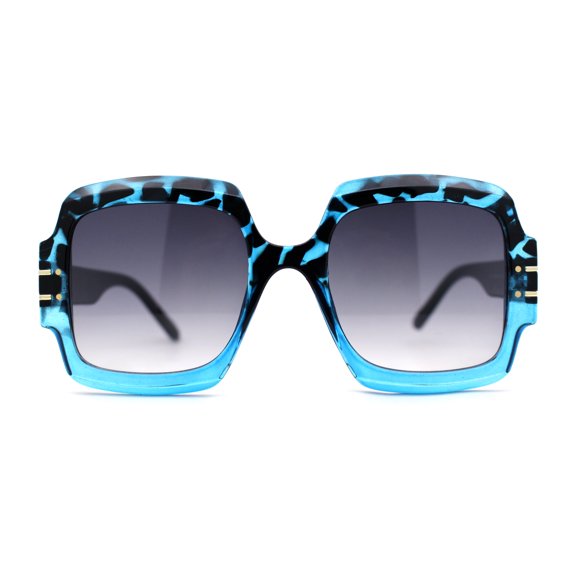Oversized Mob Retro Thick Beveled Plastic Frame Nerdy Rectangle Sunglasses Blue Tortoise Smoke