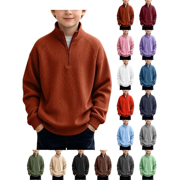 Oversized Mock Neck Sweatshirt Kids Boys Girls Solid Color Warm Zipper Stand Collar Pullover Tops Sports Large Size Casual Long Sleeve Winter sweatshirt Orange 3-4 Years