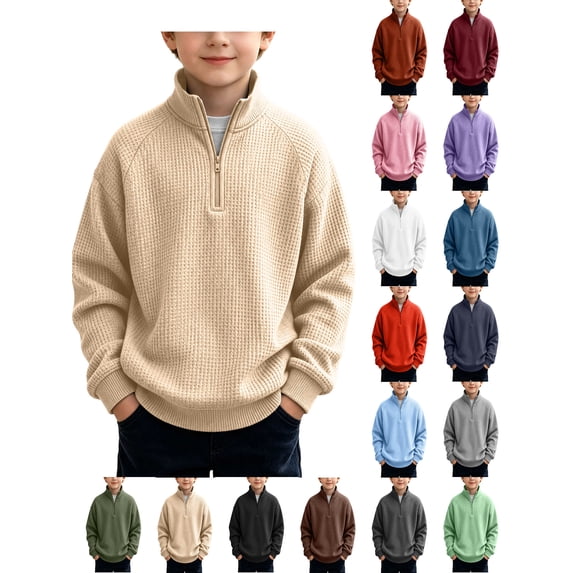 Oversized Mock Neck Sweatshirt Kids Boys Girls Solid Color Warm Zipper Stand Collar Pullover Tops Sports Large Size Casual Long Sleeve Winter sweatshirt Beige 5 Years