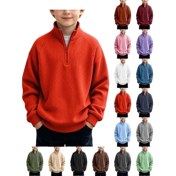 Oversized Mock Neck Sweatshirt Kids Boys Girls Solid Color Warm Zipper Stand Collar Pullover Tops Sports Large Size Casual Long Sleeve Winter sweatshirt Red 7 Years