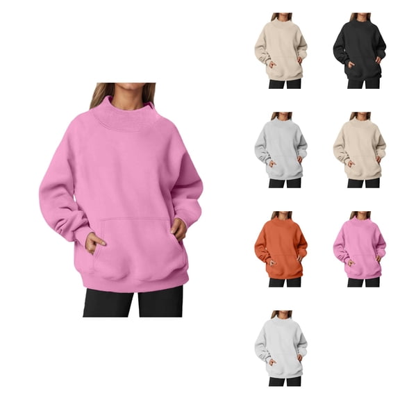 Oversized Neck Sweatshirt Women Long Sleeve Pullover with Pockets Soft Brushed Thermal Inner Wear Fall Fashion Y2K Top