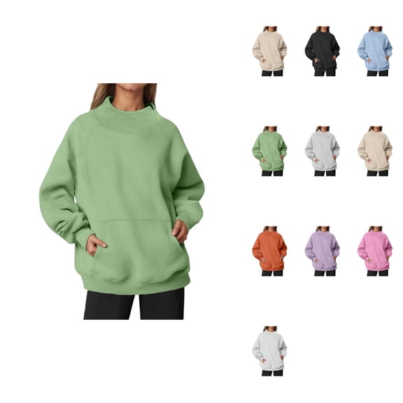 Oversized Neck Sweatshirt Women Long Sleeve Pullover with Pockets Soft Brushed Thermal Inner Wear Fall Fashion Y2K Top