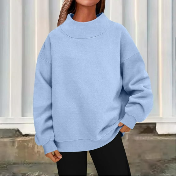 Oversized Mock Neck Sweatshirt for Women Turtleneck Long Sleeve Pullover Hoodies Casual Fall Cozy Crewneck Sweatshirt Light Blue S
