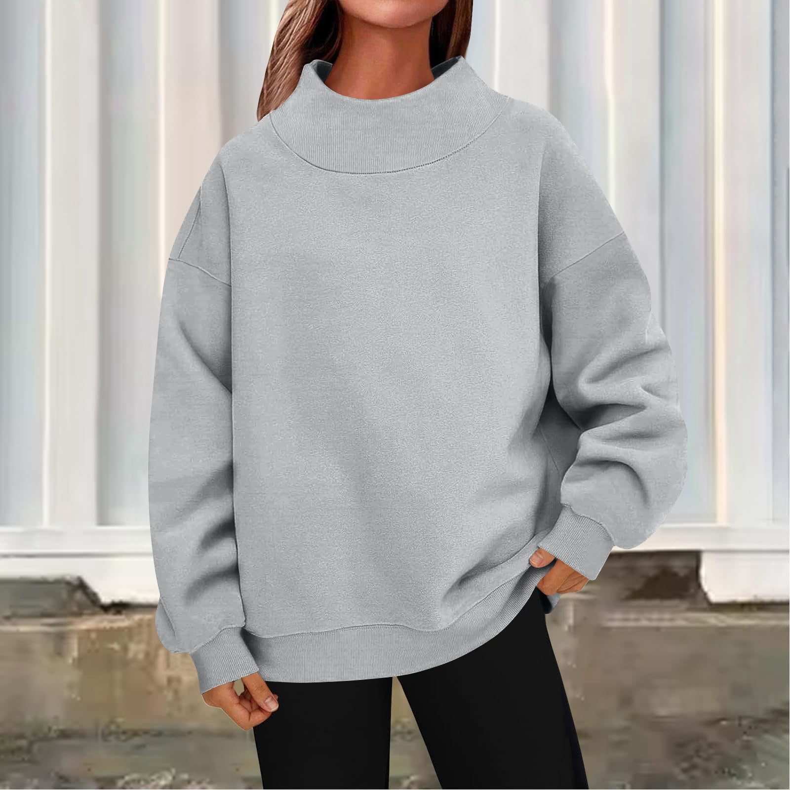 Oversized Mock Neck Sweatshirt for Women Turtleneck Long Sleeve