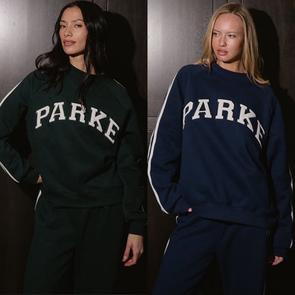 Oversized Mock Neck Sweatshirt with Webbing Strap, PARKE Letter Patch Embroidery Loose High Collar Long Sleeve Pullover Tops