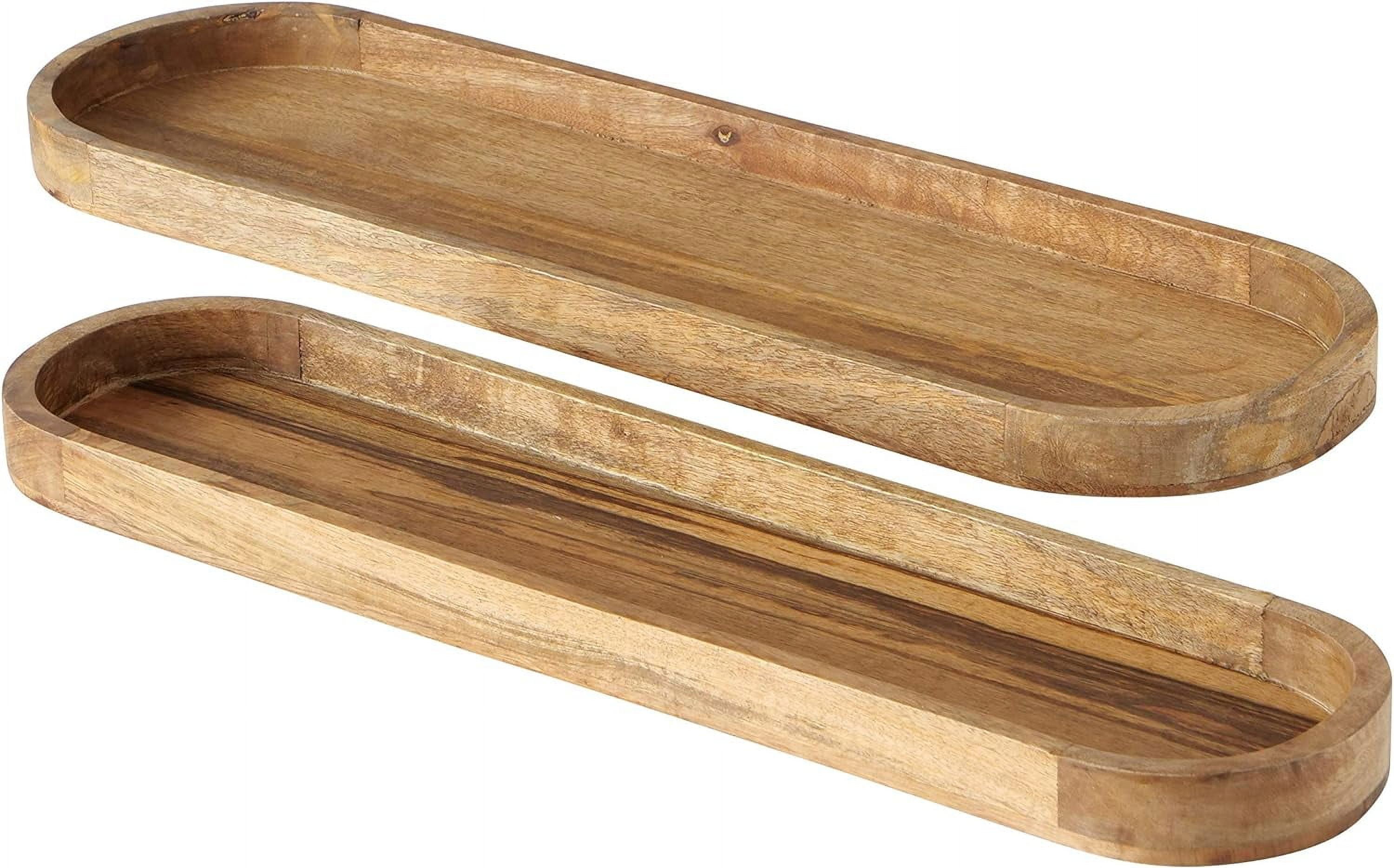 Oversized Modern Farmhouse Trays, Set of 2, Mango wood, Oval, Smooth ...