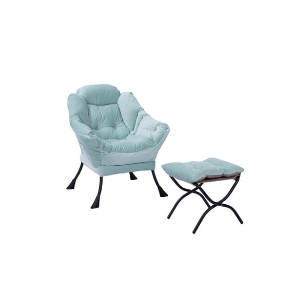Oversized Modern Lazy Chair with Ottoman, Accent Contemporary Lounge Fabric Chair with Steel Frame, Upholstered Single Sofa Chair with Arm & Side Pocket, Leisure Sofa Chair