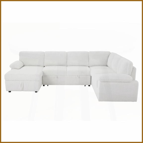 Oversized Modular Corduroy Sectional Sofa - Convertible L/U Shaped Sleeper with Storage for Living Room, Apartment, Office (Left)