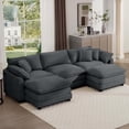 thumbnail image 1 of Modern L-Shaped Grey Corduroy Sofa with Portable Ottoman, 220×80×75cm, 1 of 16