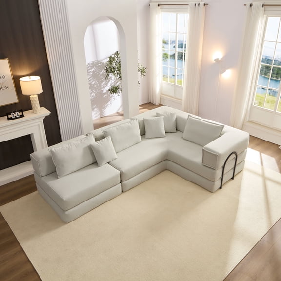 Oversized Modular Floor Sofa - 118.2''L x 78.8''W x 27.6''H, Reconfigurable Design, Corduroy Fabric, High-Density Foam, Easy Setup