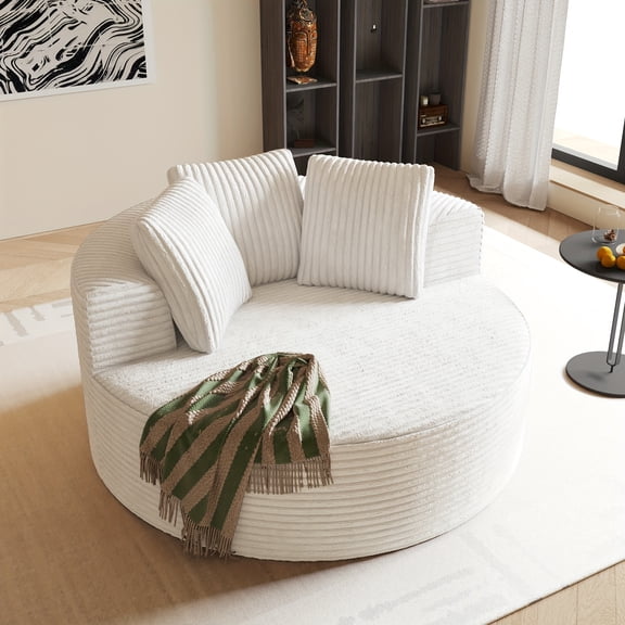 Oversized Modular O-Shape Corduroy Boneless Chaise Sofa Bed | Ergonomic Plush Couch with Built-in Pillows, No Assembly Needed | Easy Clean Durable Sleeper for Living, Game & Dorm Rooms, Brown