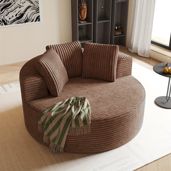 Oversized Modular O-Shape Corduroy Boneless Chaise Sofa Bed | Ergonomic Plush Couch with Built-in Pillows, No Assembly Needed | Easy Clean Durable Sleeper for Living, Game & Dorm Rooms, Brown