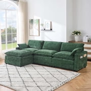 Oversized Modular Sectional Couch with Movable Ottoman, 112" Modern Convertible L Shaped Sofa Set, 4 Seat Comfy Cloud Couch with 2 Throw Pillows, for Living Room and Office