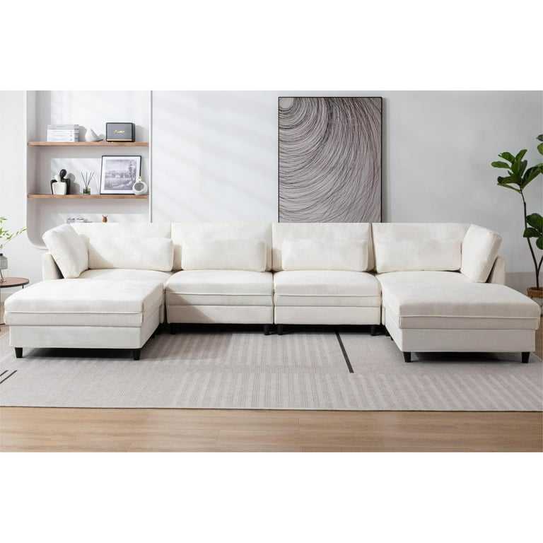 Oversized Modular Sectional Fabric Sofa Set with Waist Pillows Extra Large U Shaped Couch Reversible Chaise 145 Inch Long 6 Seat Design Walmart