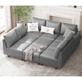thumbnail image 1 of Oversized Modular Sectional Sleeper Sofa Bed with Storage & Ottoman, Convertible Faux Leather 9 Seat U Shaped Modular Couches for Living Room, 91inch Width, Brown, Grey, 1 of 7