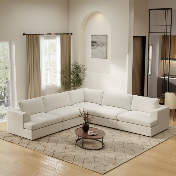 Sdorens Oversized Modular Sectional Sofa Couch,Large 5 Seater Corner Sofa Modern V Shaped Sectional Couch with Removable Washable Covers,Cloud Couches for Living Room,Office,White