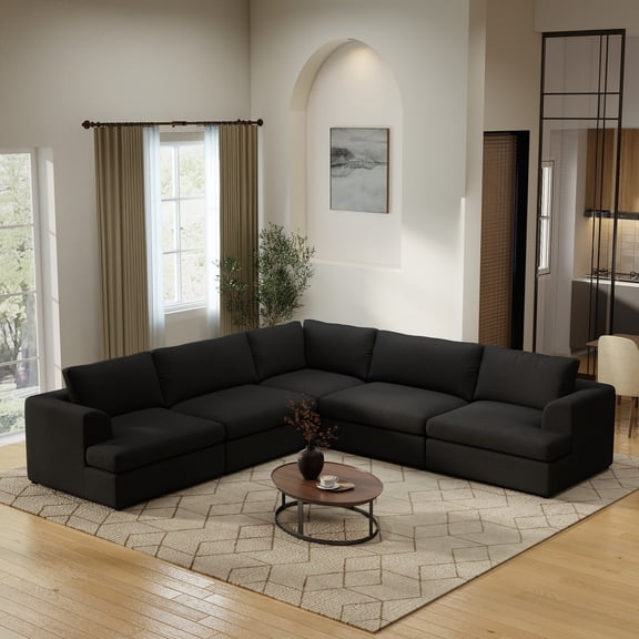 Sdorens Oversized Modular Sectional Sofa Couch,Large 5 Seater Corner Sofa Modern V Shaped Sectional Couch with Removable Washable Covers,Cloud Couches for Living Room,Office,Black