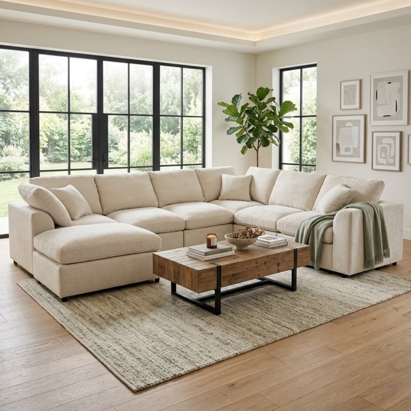 Oversized Modular Sectional Sofa Couch, Large 7 Seater Corner Sofa Modern U Shaped Sectional Couch with Ottoman, Chenille Cloud Couches for Living Room, Office