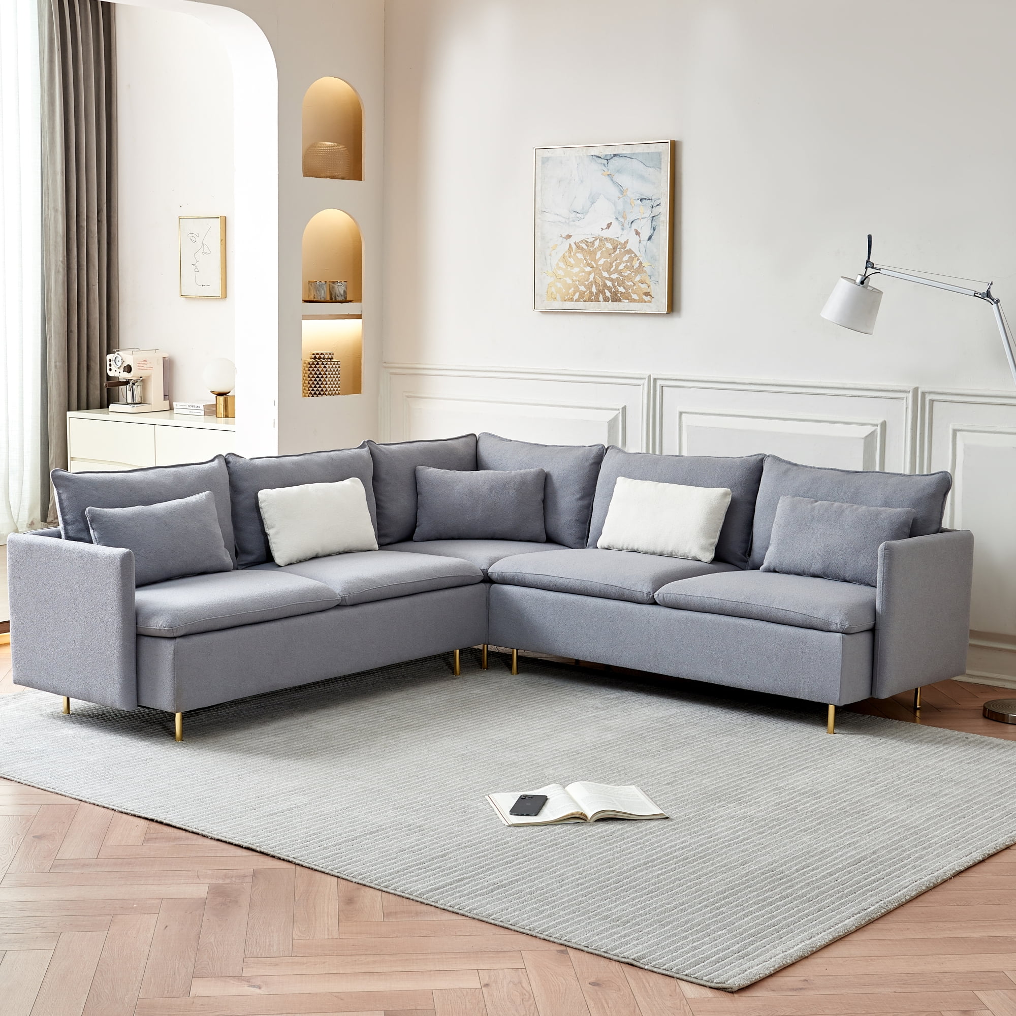Oversized Modular Sectional Sofa,Modern Corner LShaped Sectional with 5 Support Pillow,Teddy