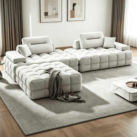 132" L-Shaped Modular Sectional Sofa, Oversized Cloud Boneless Sofa for Living Room, White