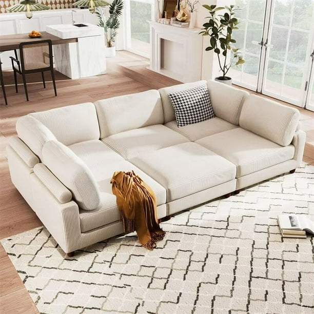 163 Modular Sectional Sofa with Ottoman L Shaped 6 Seater Beige