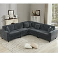 thumbnail image 1 of Oversized Modular Sectional Sofa Set, L Shaped Couch,Corduroy, Upholstered, Deep Seat, 5 Seat, 5 Throw Pillow and 6 Back Cushion, Living Room, Apartment (Gray), 1 of 12
