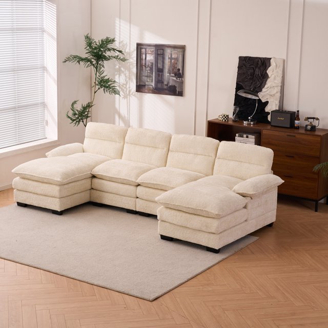 Oversized Modular Sectional Sofa, U Shaped Cloud Couch Chenille Sofa