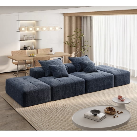 Modern Stylish Chenille Fabric 4-Seater Sectional Sofa 141.73"L x 42.52"W x 25.6"H