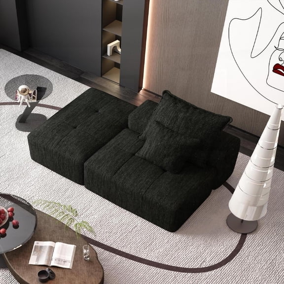 Oversized Modular Sectional Sofa in Sparkling Chenille - 2 Pillow Set